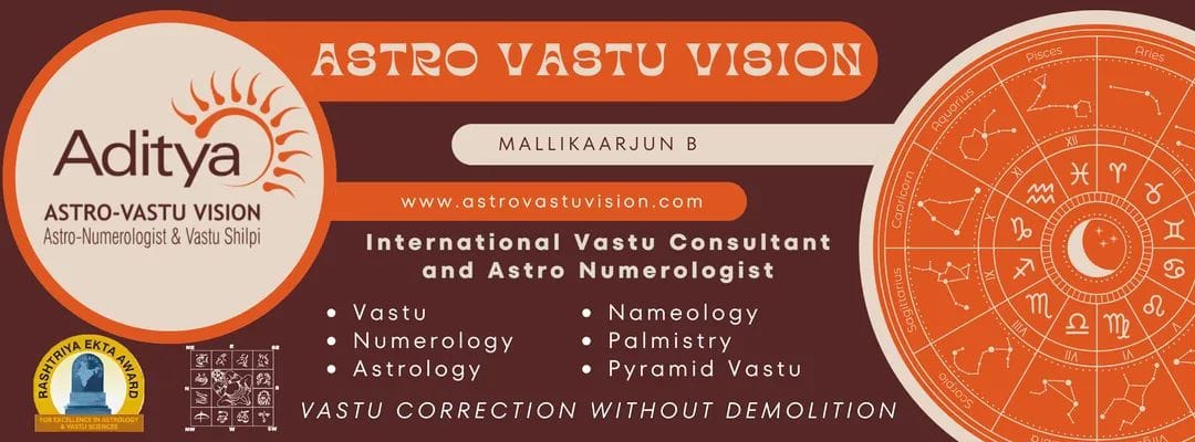 The cover banner of the Aditya Astro Vastu Vision Google Maps profile, showing the practitioner's photo and the "Vastu Correction Without Demolition" tagline